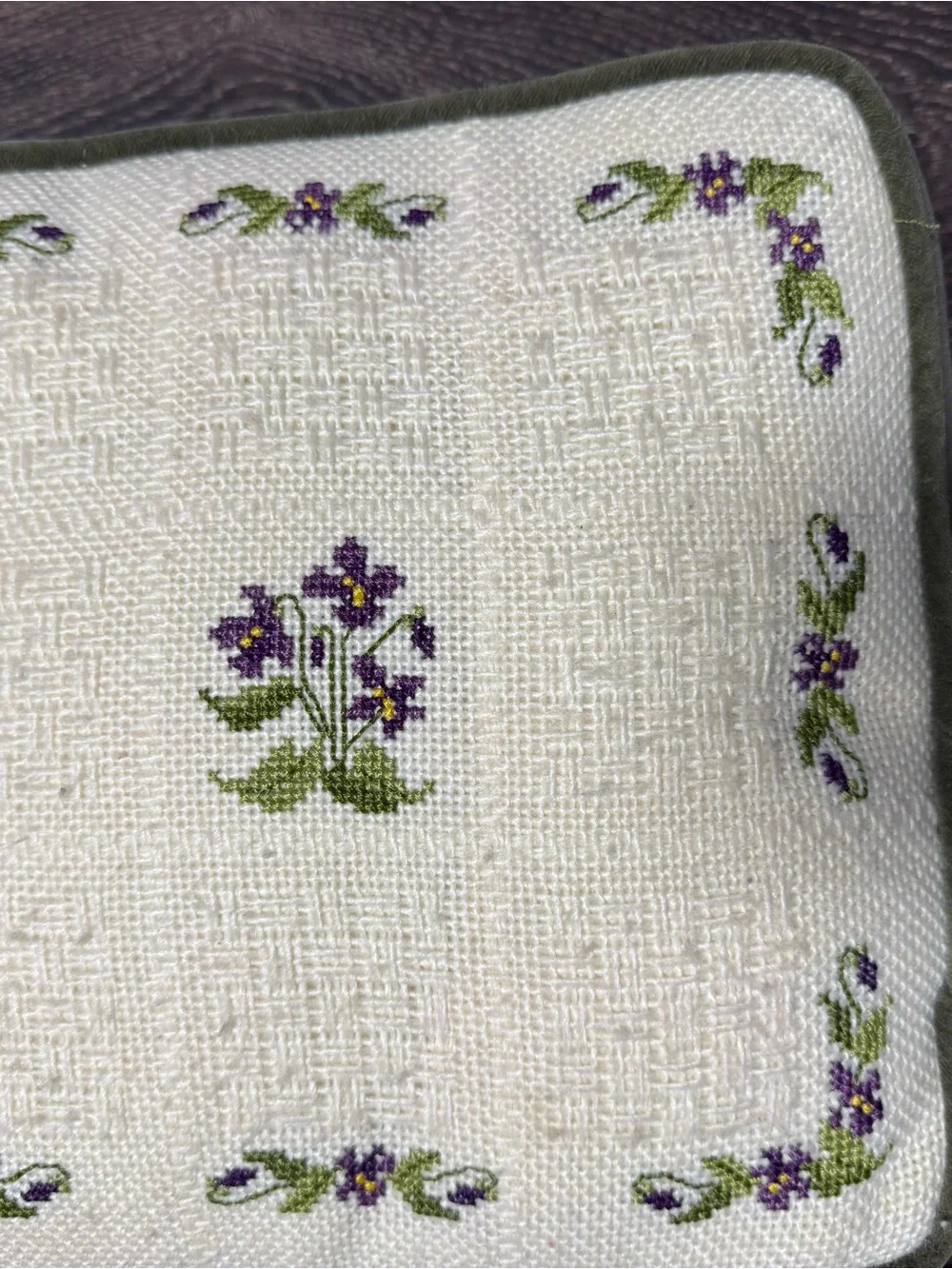 Hand-Embroidered Floral Accent Pillow Pair - Cream and Olive